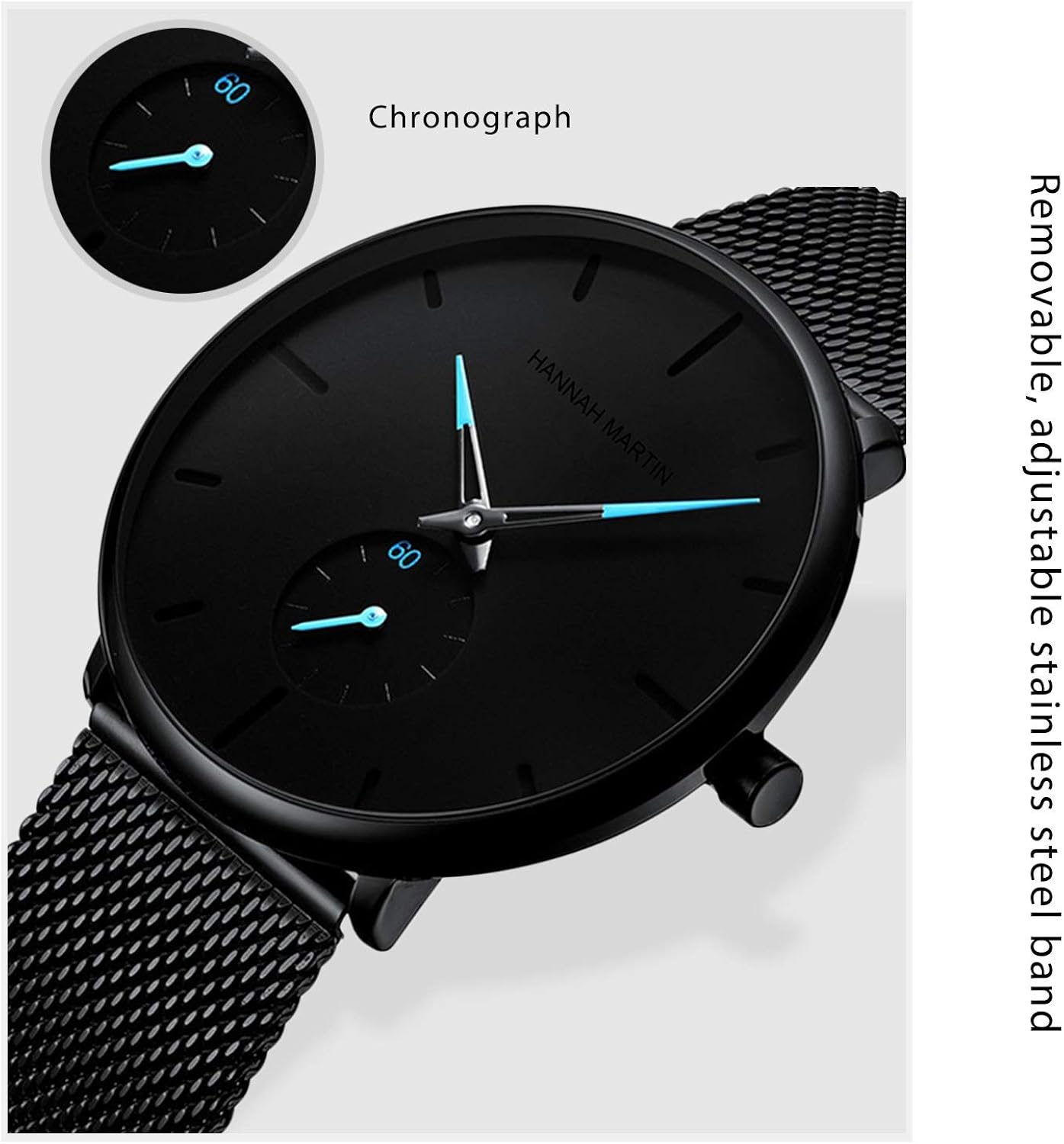 RORIOS Business Men Minimalist Watch Sport Watch Quartz Analog Watches Stainless Steel Mesh Strap Waterproof Ultra Thin Wrist Watches - Image 4