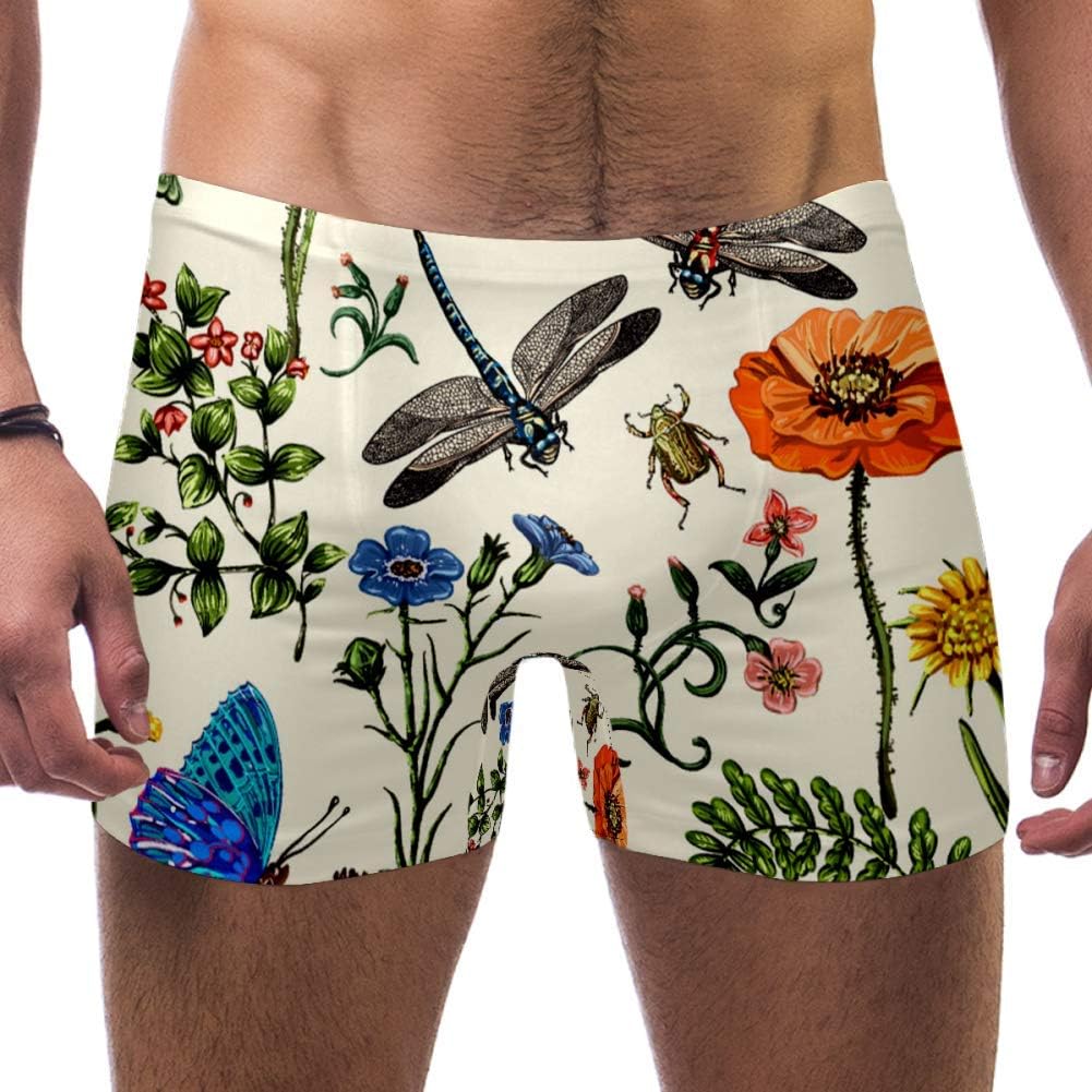 TIZORAX Bañador para Hombre Short Vintage Libélula y Flor Traje de baño