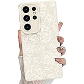 MZELQ for Samsung Galaxy S25 Ultra Case, Silicone Floral Flowers Rose Cute Pattern, Camera Protection Soft Slim Phone Case for Girls Women -White