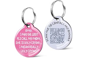 WOTTISH Dog Tags Personalized for Pets - Small Custom Dog Name Tag - QR Code Dog Cat ID Tag - Free Scannable Modifiable Pet Online Profile to Prevent Lost (Pink)
