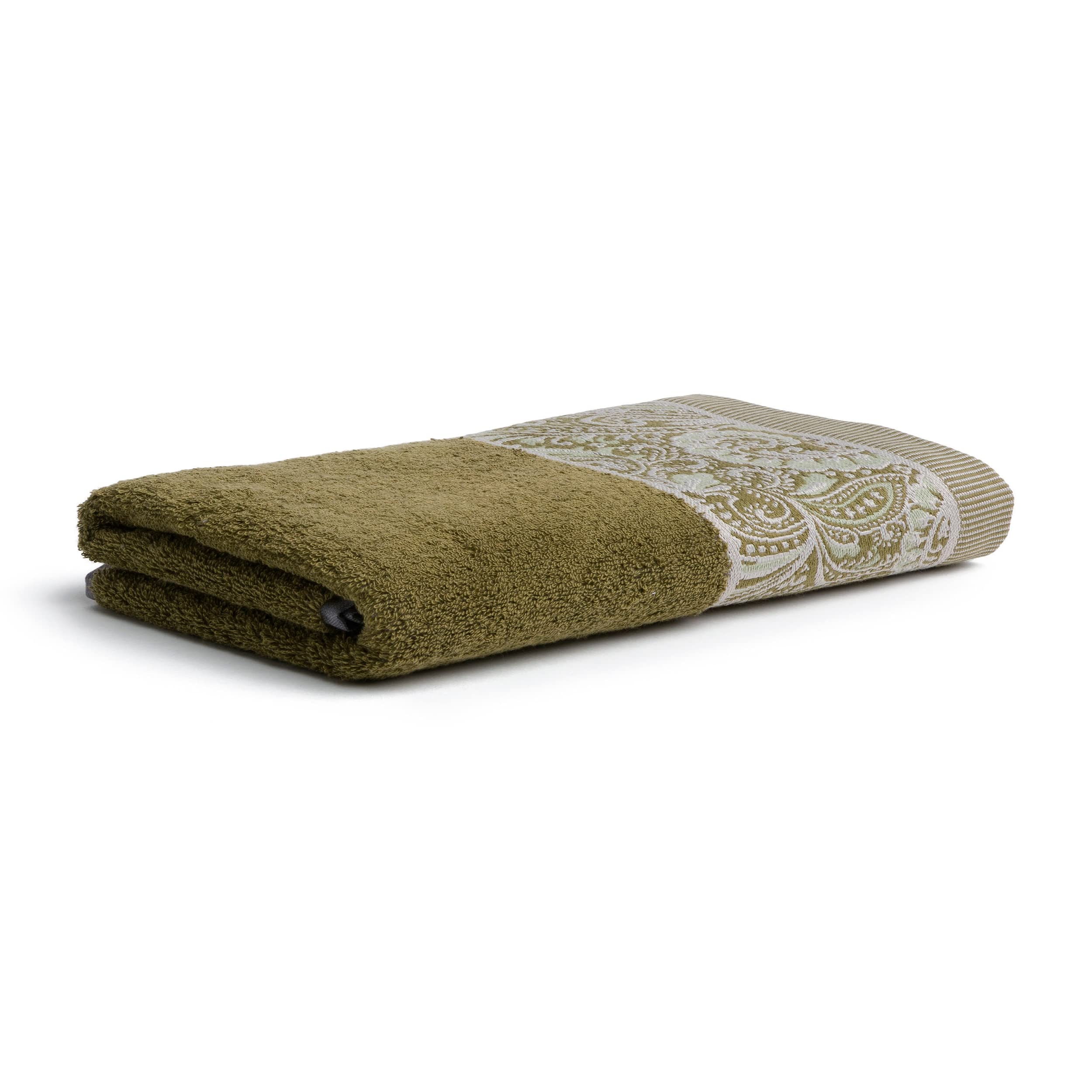 Möve Ethno Doubleface Bath Towel 80 x 150 cm 100% Cotton with Border and Tube Seam Olive