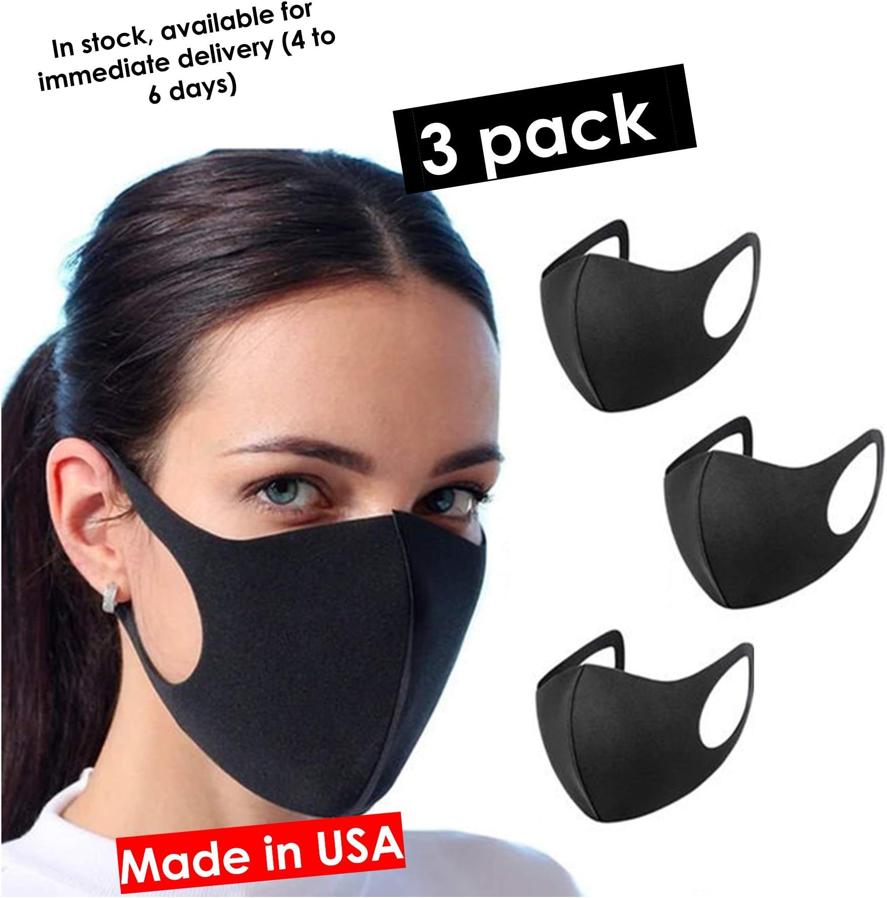 Pack x 3 Units Environment Protective washable neoprene reusable face mask, unisex soft and comfortable. Protects mouth and nose. Anti dust, pollen droplets. (Man (L))