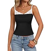 ZESICA Women's Sleeveless Lace Camisole Tops Summer 2026 Spaghetti Strap Tank Top Y2k Sexy Going Out Trendy Shirts