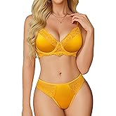 Avidlove Lingerie Sets for Women Sexy Underwire Bra and Pany Set Floral Lace 2 Pieces Underwear Satin Lingerie Outfit