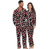 Lindanina Christmas Couples Matching Pajamas Sets Women Men Xmas Pjs Button Down Sleepwear Long Sleeve Loungewear