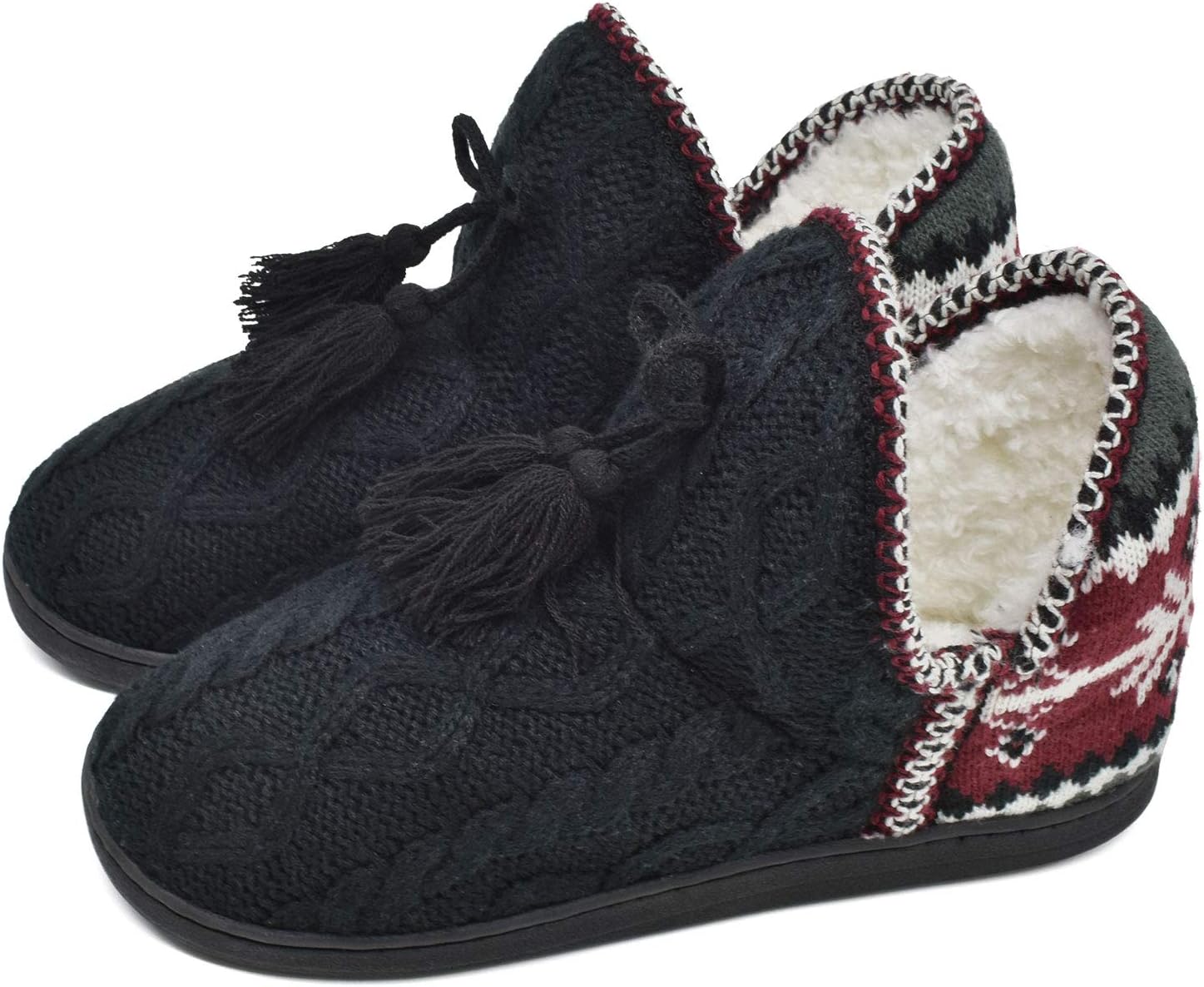 GPOS Women's Cashmere Knit House Slipper Booties Cotton Quilted Warm Indoor Ankle Boots
