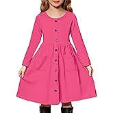 Arshiner Girl's Dresses Button Down Midi Long Sleeve Casual Sundress A-line Dress with Pockets