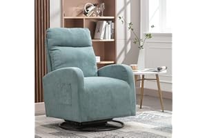Deolme 360 Swivel Accent Glider Rocking Chair, Comfy Tufted Upholstered Glider Rocker for Nursery, Modern Armchair with Tall Back and Side Pocket for Living Room, Bedroom (Light Blue)