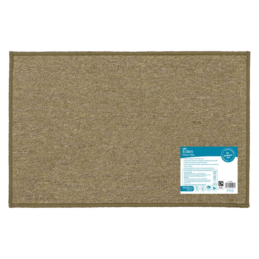 JVL Eden Machine Washable Latex Backed Doormat, 50x80cm, Latte