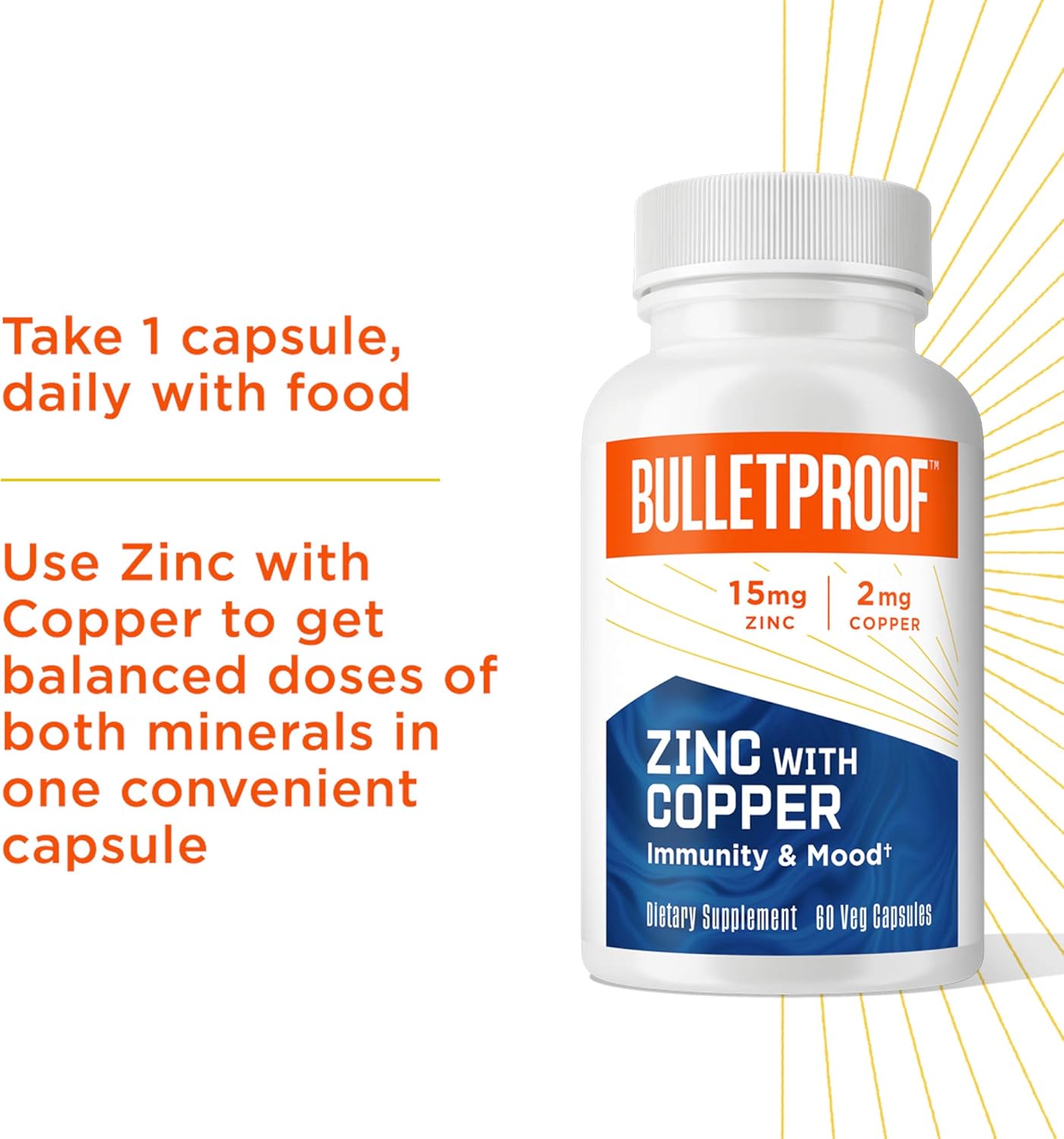 Bulletproof Zinc with Copper for Immune Support, Healthy Mood, Heart, and Hormone Balance, 60 Capsules: Health & Personal Care
