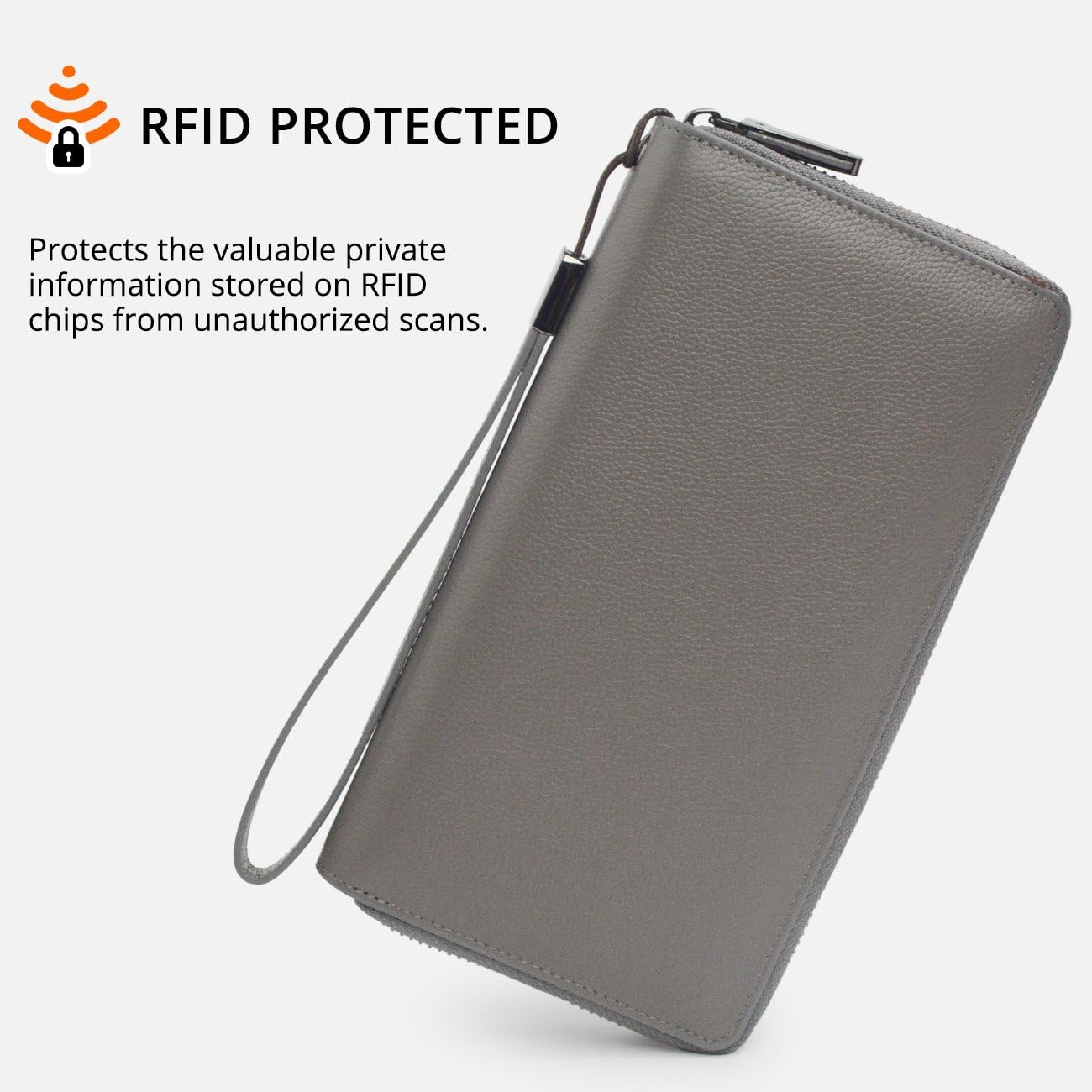 RFID Blocking Purses for Women Real Leather Zip Around Large Travel Mobile Phone Ladies Long Money Purses Wallet, 17 Card Slots(Grey) - Image 3
