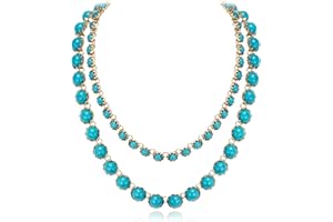 Flyonce Turquoise Beaded Necklace, Beads Stone Bohemian Boho Style Handmade Blue Turquoise Layered Necklaces Fashion Jewelry 