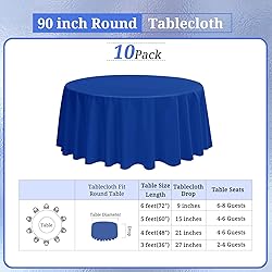REWOMC 10 Pack Round Tablecloths - 90 Inch, Royal