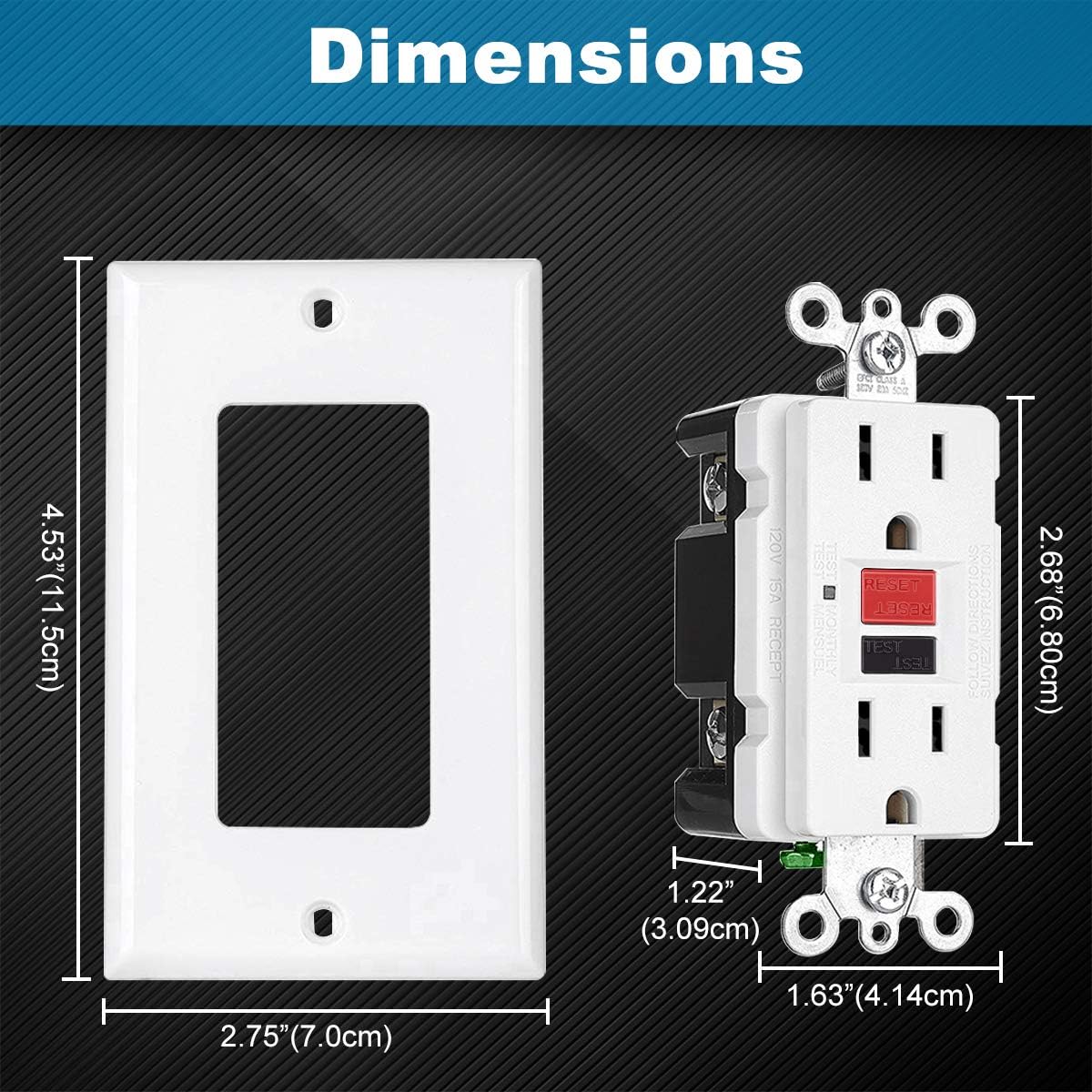 UNIELE 15A GFCI Outlet, Non-Tamper-Resistant Slim GFI Receptacle with LED Indicator, Self-Test Ground Fault Circuit Interrupter with Wall Plate, UL Listed, White (12 Pack): Industrial & Scientific