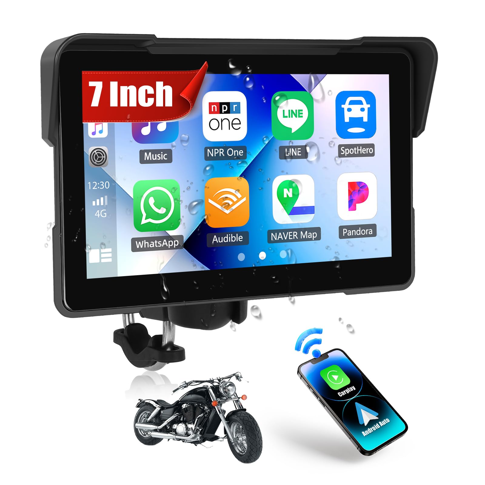 Photo 1 of CAMECHO Motorcycle CarPlay Screen, 7" Waterproof Portable Wireless Apple Carplay Android Auto for Motorbike, Touchscreen Car Stereo Support Dual Bluetooth, Mirror Link, EQ, Voice Control