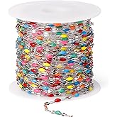 16.5FT Colorful Enamel Chain Roll, 2MM Rainbow Stainless Steel Enalem Lip Link Chains Spool Bulk for DIY Jewelry Making Necklace Bracelet