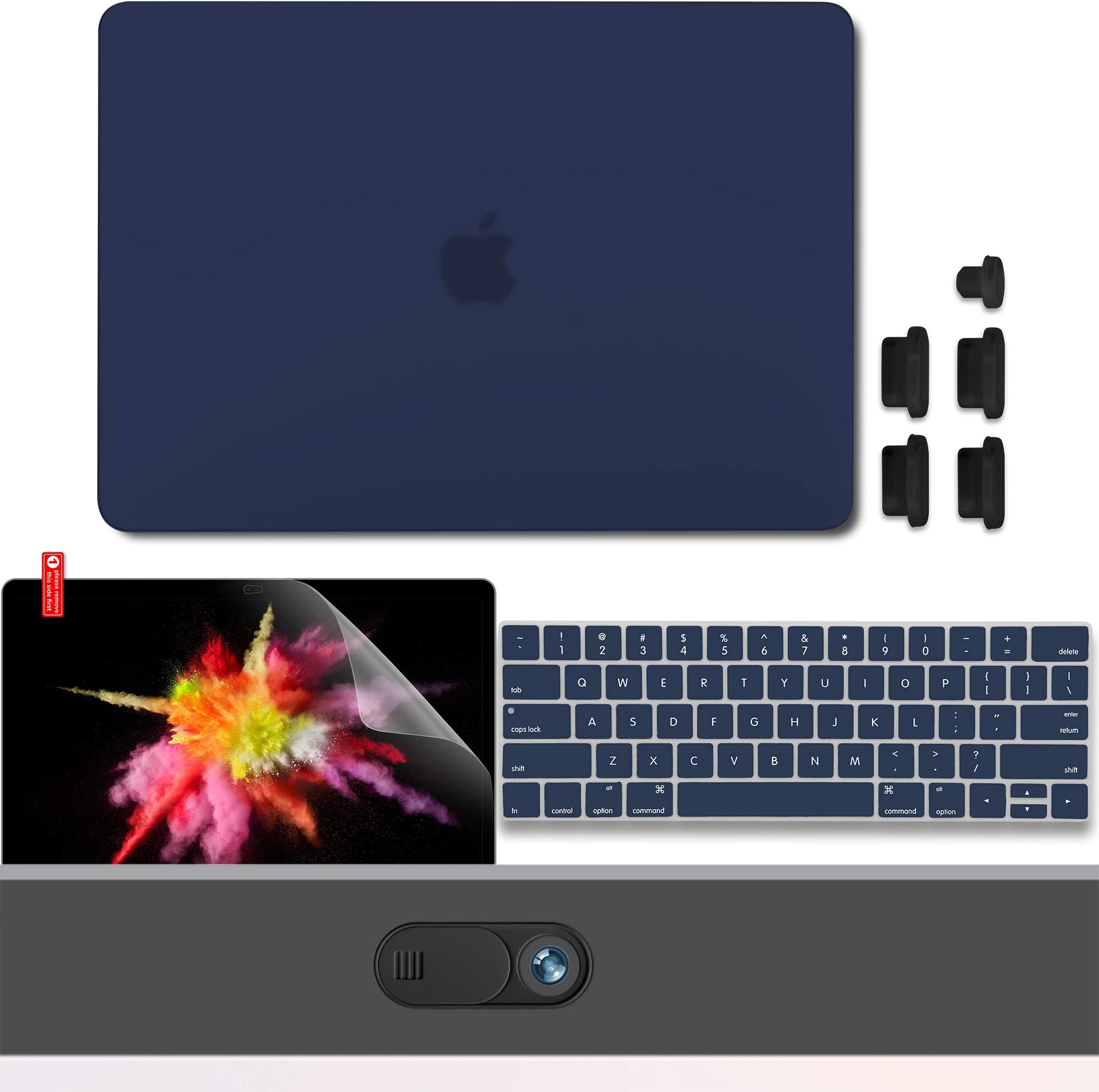 GMYLE MacBook Air 13 Inch Case Kit A1466 A1369 2010 2017, Privacy Webcam Cover, Anti Dust Plugs, Keyboard Cover and Screen Protector 5 in 1 (Navy Blue)