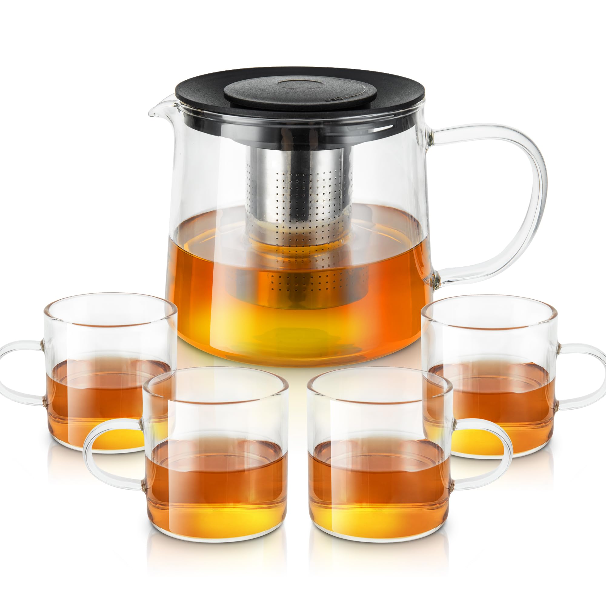 Photo 1 of *MINOR DAMAGE - USED*
Glass Teapot 34oz/1000ml with 4 Pack Tea Cups Gift Set, Removable Stainless Steel Infuser Tea pot, Heatproof Borosilicate Glass Tea Make, Stovetop Safe Glass Tea Kettle for Loose
