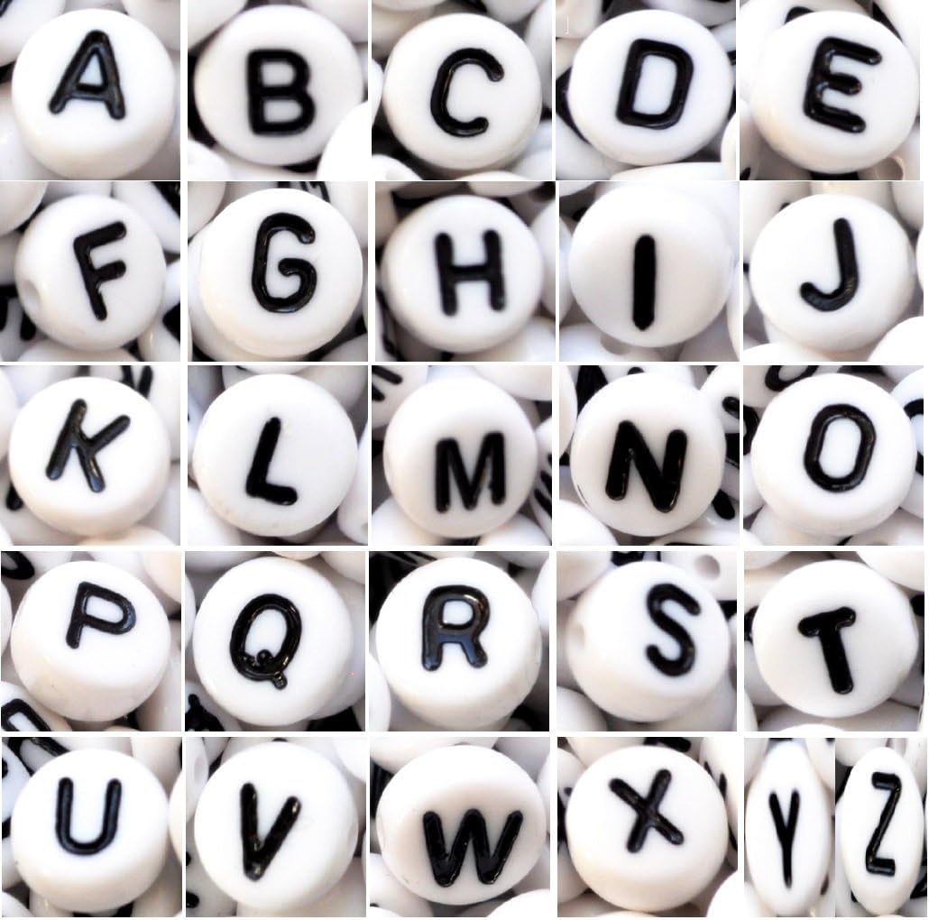 100 pcs Alphabet Letter Beads, Flat Round, 7x4 mm, Single Letter (White Single U)