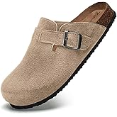 Torotto Mens Clogs Cork Footbed Suede Slippers Arch Support Potato Shoes with Adjustable Buckle
