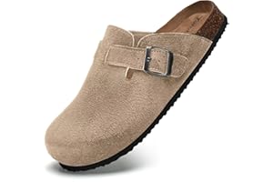 Torotto Womens Clogs Cork Footbed Suede Slippers Arch Support Potato Shoes with Adjustable Buckle