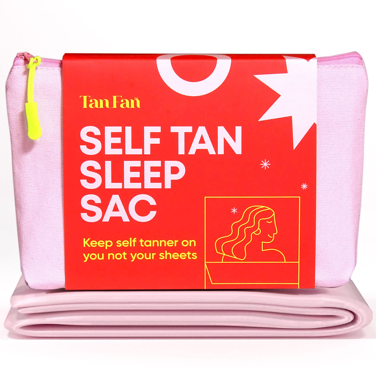Photo 1 of Tan Fan Self Tan Sleep Sac - Keep Sheets Clean from Self Tanner Stains - 100% Cool Silky Lightweight Poly - Won’t Transfer Rub or Absorb Tanning Lotion - Roomy Breathable Large w Foot Openings (Pink)
