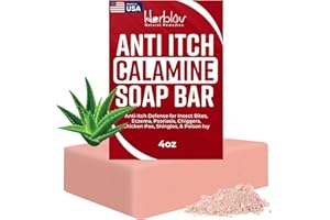 HERBLOV Calamine Soap Bar for Itching – All Natural Instant Itch Relief – Calming Calamine Soap for Itchy Skin, Insect Bite, Eczema, Ivy Rash, Chicken Pox – Pure Raw Anti-Itch Defense Cleansing Skincare