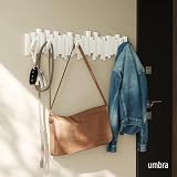 Umbra Sticks Wall-Mounted Coat Rack Rail with 8 Retractable Pegs White view 2