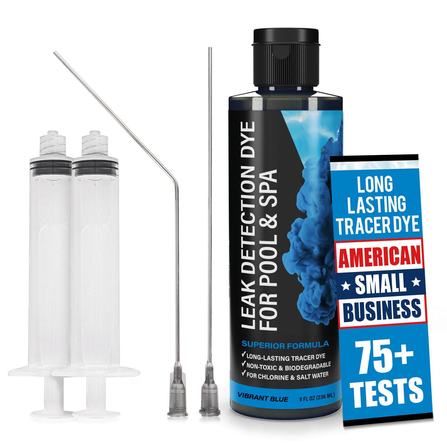 Pool Leak Detection Dye Kit - 75+ Tests, 2 Applicators, Vibrant Blue Dye for All Pools, Spas & Hot Tubs