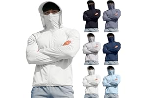 Men's Sun Hoodies UPF 50+ Outdoor Protection Lightweight Full Zip Jacket Long Sleeve Fishing Hiking Shirts with Mask