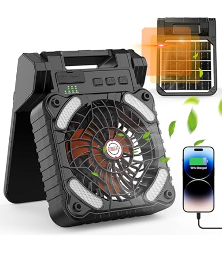 Camping Fan Solar Powered Solar Camping Fan With LED Light