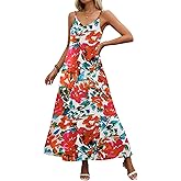 Zeagoo Womens Summer Maxi Dress Spaghetti Strap Casual Printed Dress Boho Floral Beach Sundress,