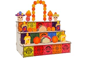 SNILOAW Dia De Los Muertos Altar Ofrenda Decorations, Dia De Los Muertos Decoration Wooden Day of The Dead Supplies with Sugar Skull Papel Picado for Dia De Los Muertos Decor and Indian Diwali Decoration