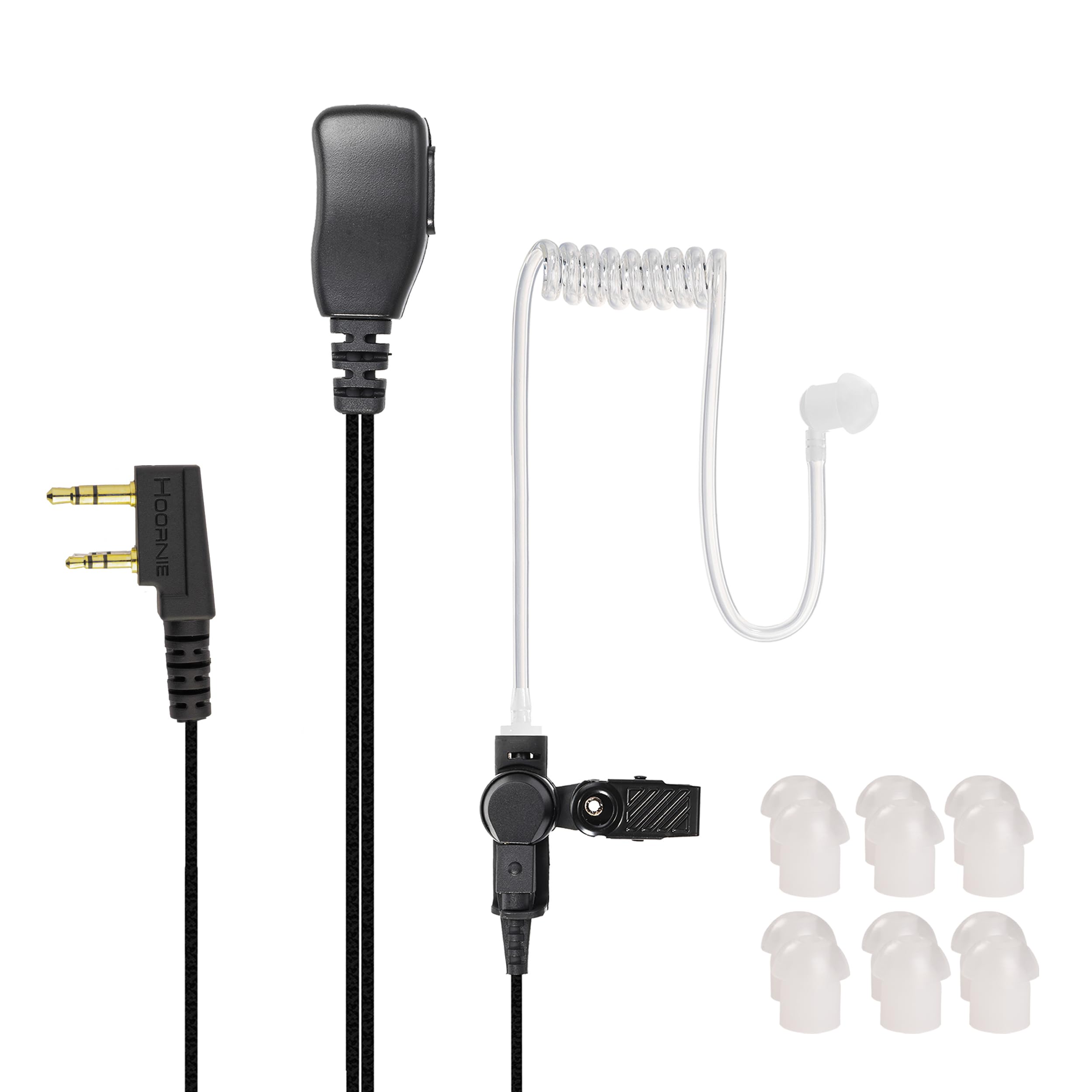 Hoornie Headset for Kenwood Radios with Round Lapel Microphone Compatible with TK-3201, TK-3301, TK-3401D, TK-3501, TK-3701D, NX-220, NX-320 and More! Gold-Plated Plug + 10x Earplugs