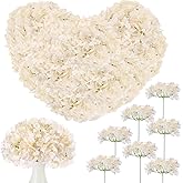 Zeyune 200 Pcs Hydrangea Artificial Flowers, Silk Flower Heads with Stems, Fake Hydrangea Bouquet for Wedding Arch Centerpiece DIY Floral Home Decoration (Champagne)