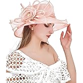 Z&X Organza Church Fascinator Wedding Tea Party Derby Hats for Women Flower Wide Brim Sun Hat