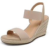 DREAM PAIRS Womens Open Toe Espadrilles Dressy Platform Sandals Slip on Elastic Ankle Strap Wedges Sandals
