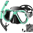 PIYAZI Snorkeling Gear for Adults Kids, Dry Snorkeling Set, Panoramic Anti-Leak and Anti-Fog Tempered Glass Lens, Adjustable Strap Snorkel Set with Mesh Bag Ear Plug for Snorkeling Scuba Diving Travel