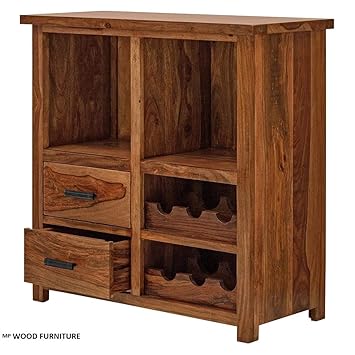 MP WOOD Furniture Sheesham Wood Stylish Bar Cabinet for Living Room | Wine Storage| Brown Finish