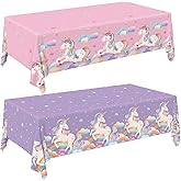 Gatherfun Unicorn Party Supplies Set: Perfect Unicorn Birthday Decorations, Includes 2-Pack Unicorn-Themed Tablecloths for Kids &amp; Girls 1st Birthday, Disposable Table Covers 54 x 108 Inch