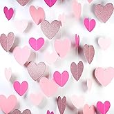 Pink-Rose Heart-Garland Streamer Party Decorations - 56Ft Valentine Happy Birthday Banner Decorations for Girls Women Backdrop Bridal Baby Shower Bachelorette Galentines Day Decor Garsellen