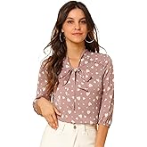 Allegra K Women's Printed Ruffle Shoulder Elastic Cuff Bow Tie Neck Blouse