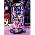 Valentines Gifts for Her, Galaxy Glass Rose Forever Eternal Crystal Flower Light Up Rose in Glass Dome with Butterfly Birthday Valentine Gifts for Women Daughter Mom Wife Girlfriend Purple