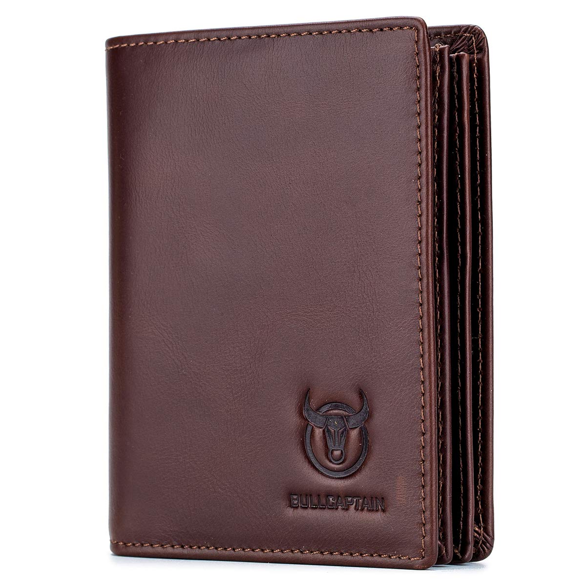 Photo 1 of BULLCAPTAIN Large Capacity Genuine Leather Bifold Wallet/Credit Card Holder for Men with 15 Card Slots QB-027 (Brown)