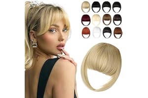Cephermer Clip in Bangs, Synthetic French Bangs Hair Clip, Fake Bangs Fringe with Temples Hairpieces for Women Natural Curved Hair Extensions for Daily Wear Ash Blonde