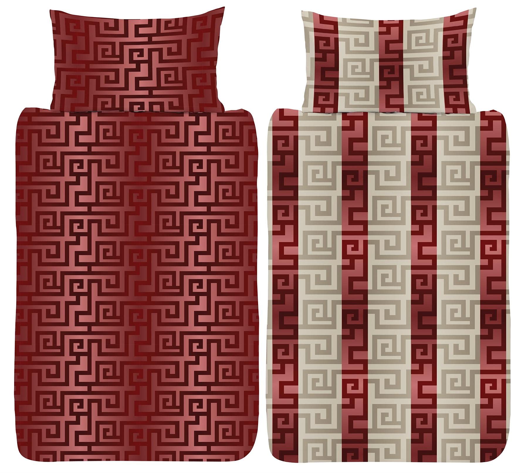 K Collection Athena Duvet Cover - Greek Meander Reversible Bedding Set - Greek Key Design - 100% Cotton - Single - Red/Gold