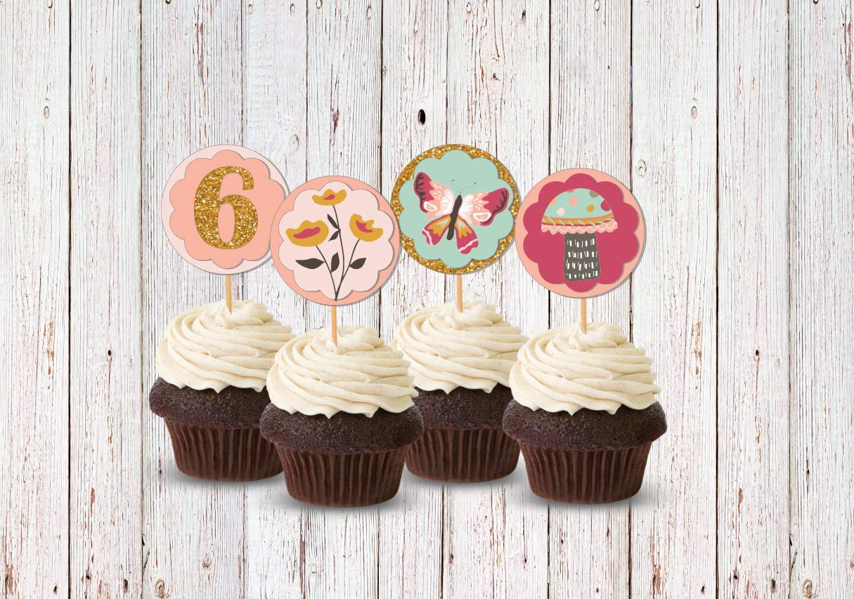 Amazon Com Floral Garden Cupcake Decorations Cupcake Picks For