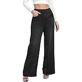 TONIRY Wide Leg Pull On Jeans Womens High Rise Stretchy Jeans Denim Pants with Elastic Waist Tummy Control Straight Leg Pant