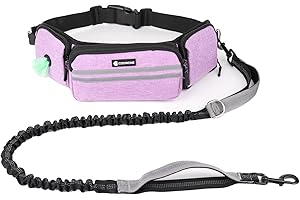 COOWONE Hands Free Dog Leash with Puppy Walking Fanny Pack for Large Medium Small Dogs, Heavy Duty Durable Reflective Waist Bungee Leash for Pet Training,Night Walking Running Jogging Hiking