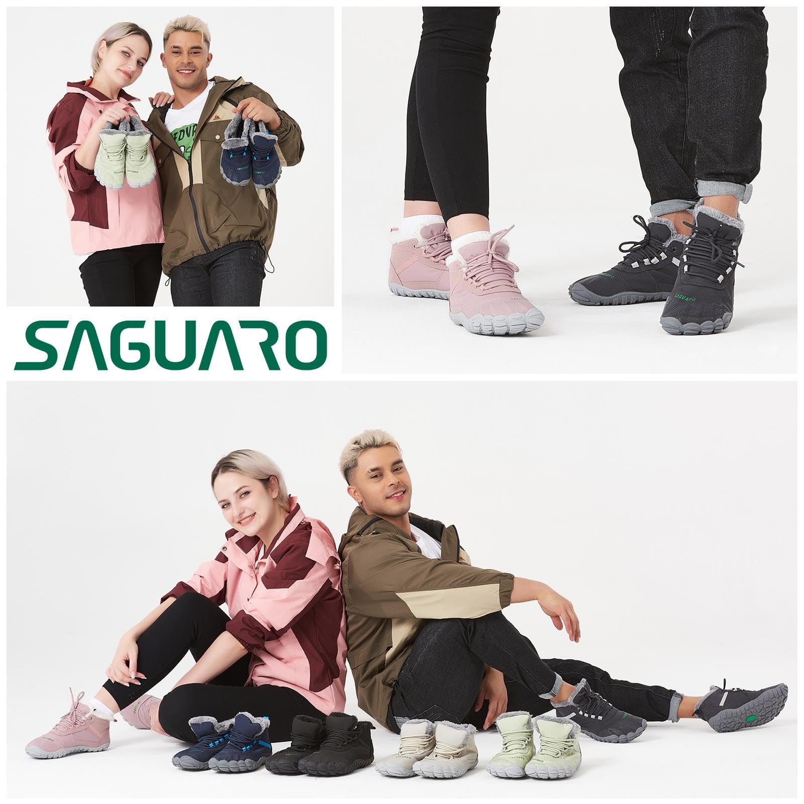 SAGUARO Winter Barfußschuhe Herren Barfuss Schuhe Damen Winter Gefüttert Winterschuhe Wasserabweisend Winterstiefel Winterboots Schneeschuhe Schwarz, Gr.40 8